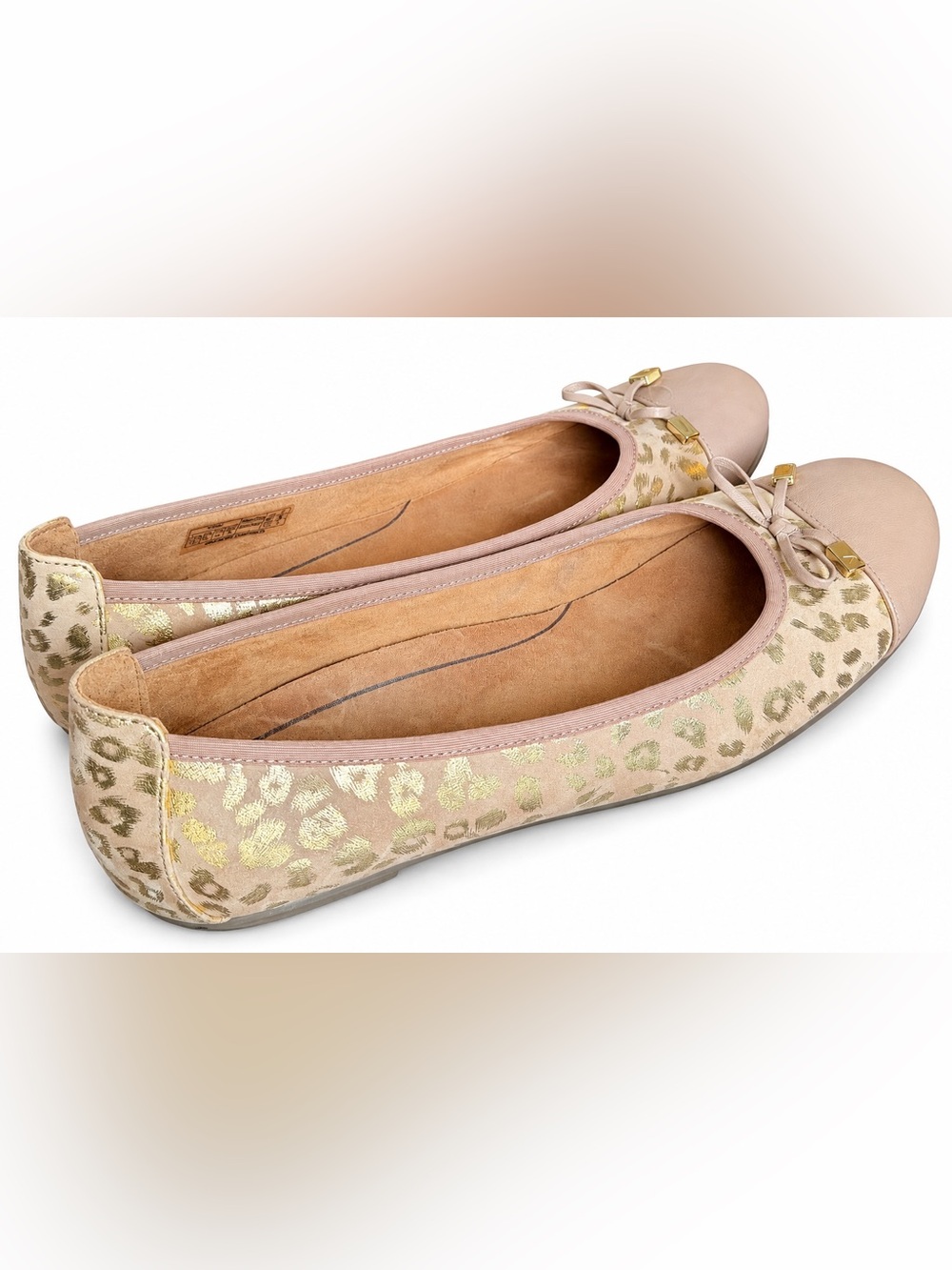 Vionic Minna Ballet Flats Size 12 Metallic Gold Animal Print Bow